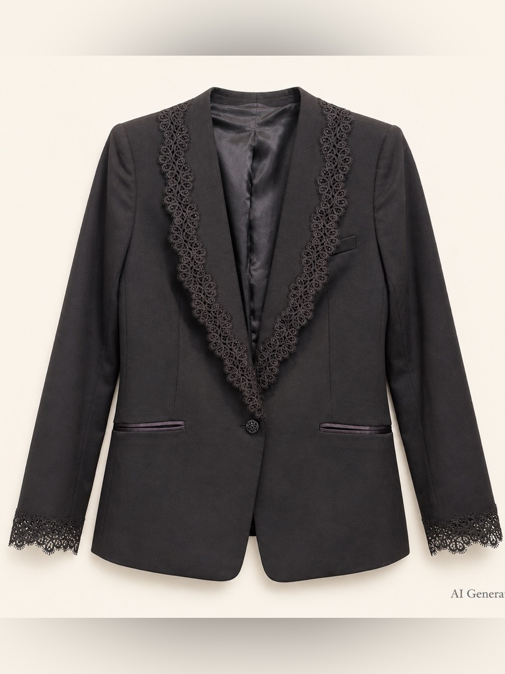 The Kooples Black Lace-Trim Tuxedo Blazer Jacket